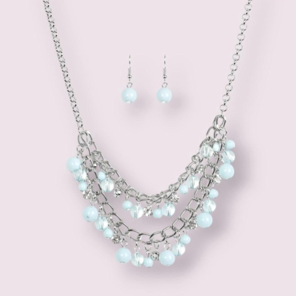 Vintage Paparazzi Silver and Blue Layered Necklace